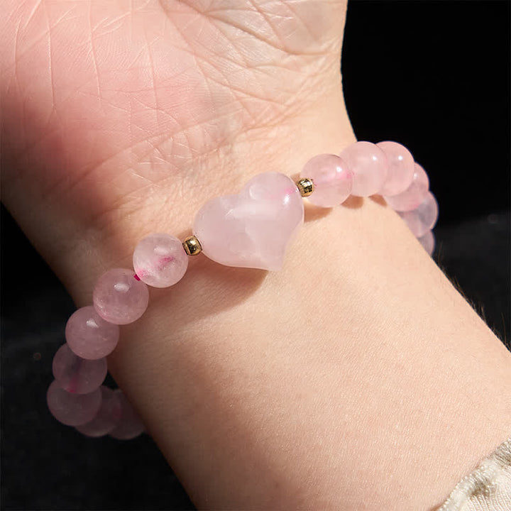 Buddha Stones Bracelet spirituel en améthyste naturelle, aventurine verte, œil de tigre et quartz fraise en forme de cœur - image 5