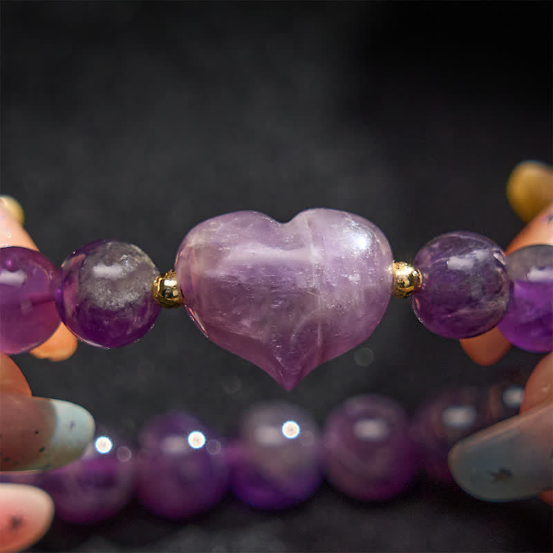 Buddha Stones Bracelet spirituel en améthyste naturelle, aventurine verte, œil de tigre et quartz fraise en forme de cœur - image 13