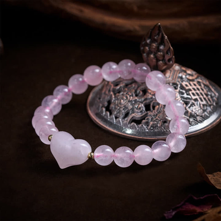 Buddha Stones Bracelet spirituel en améthyste naturelle, aventurine verte, œil de tigre et quartz fraise en forme de cœur - image 4