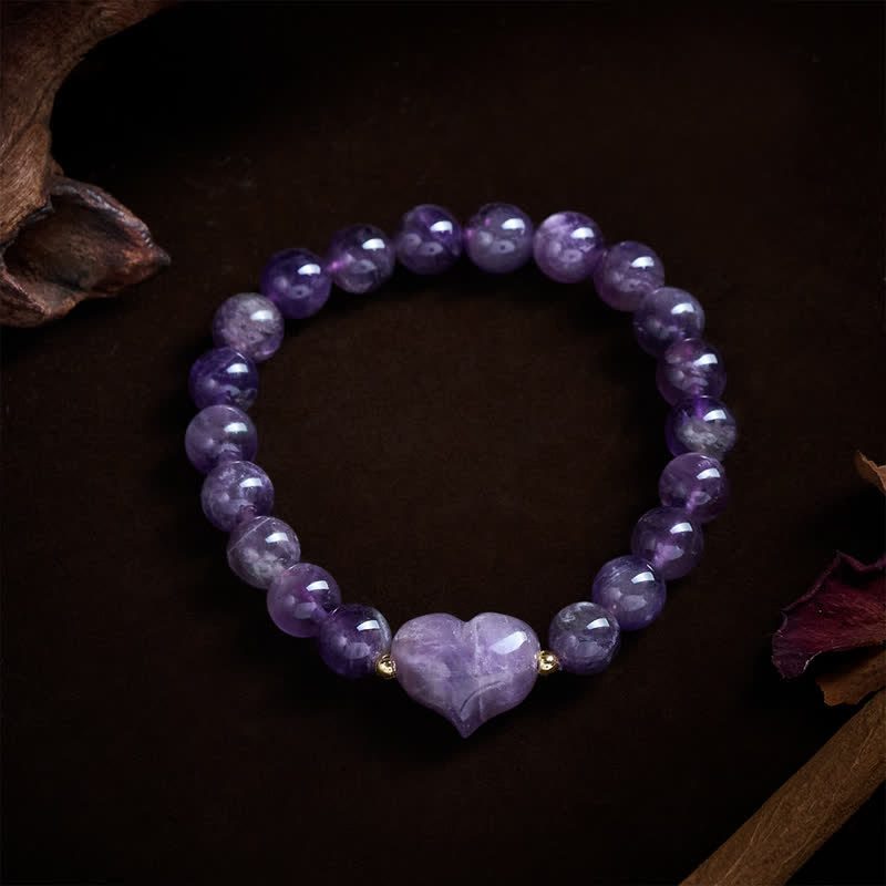 Buddha Stones Bracelet spirituel en améthyste naturelle, aventurine verte, œil de tigre et quartz fraise en forme de cœur - image 9