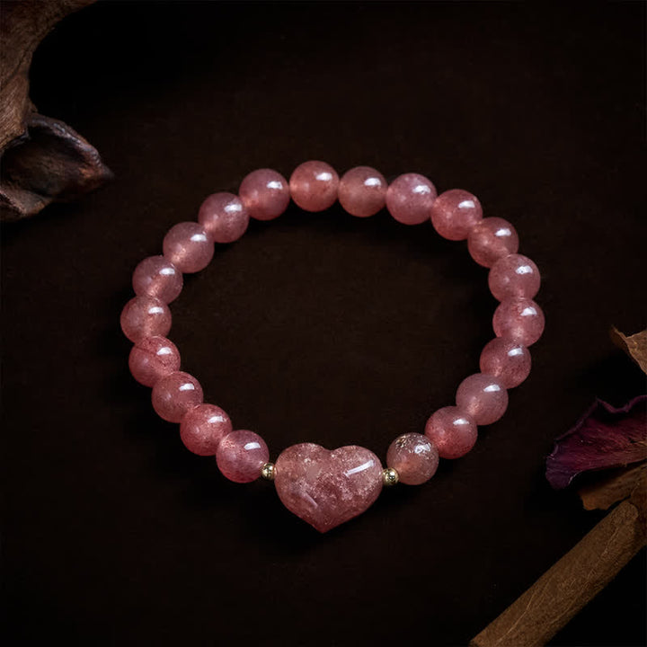 Buddha Stones Bracelet spirituel en améthyste naturelle, aventurine verte, œil de tigre et quartz fraise en forme de cœur - image 26