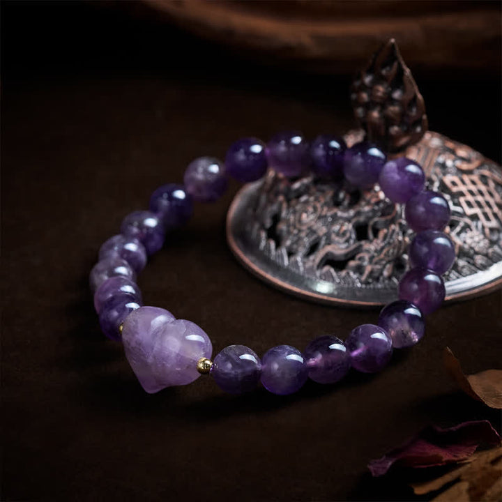 Buddha Stones Bracelet spirituel en améthyste naturelle, aventurine verte, œil de tigre et quartz fraise en forme de cœur - image 11