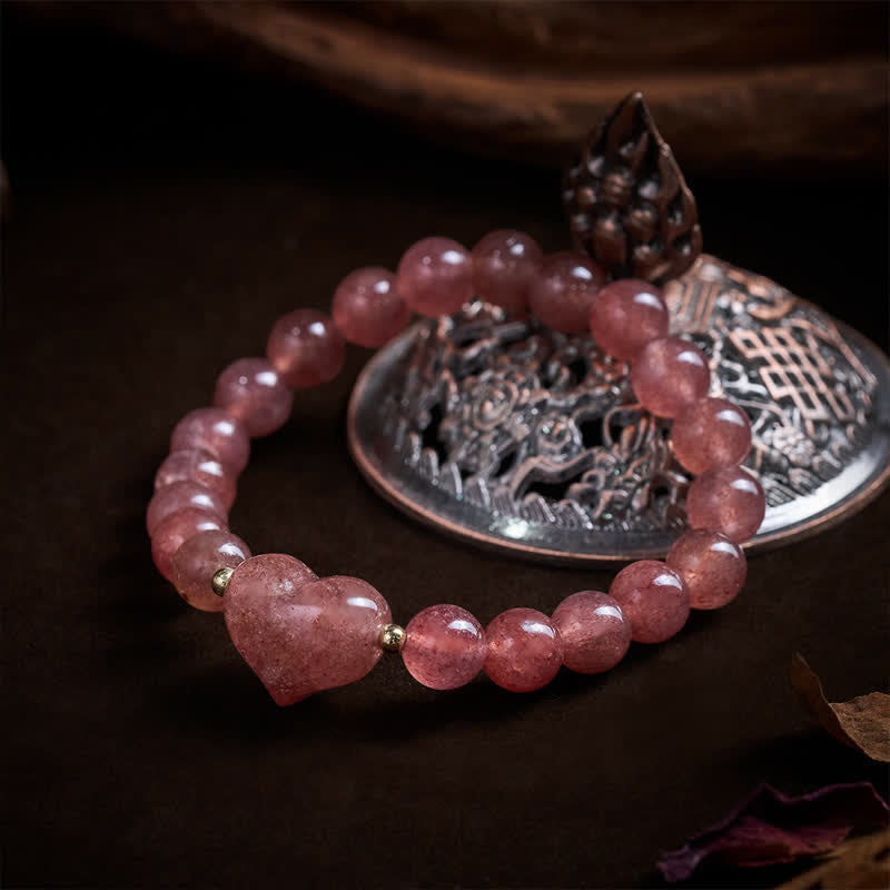 Buddha Stones Bracelet spirituel en améthyste naturelle, aventurine verte, œil de tigre et quartz fraise en forme de cœur - image 28