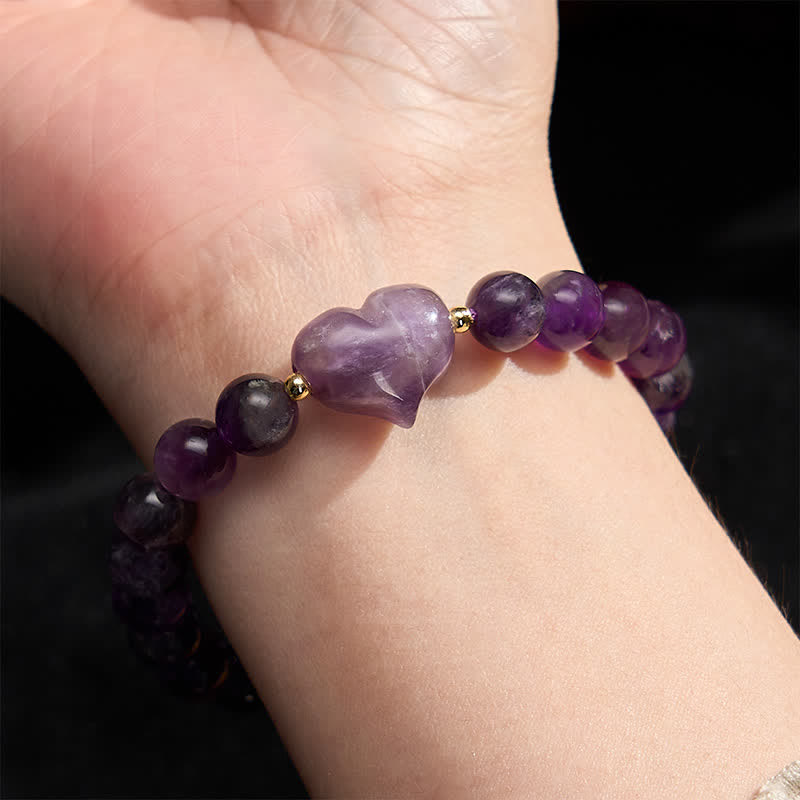 Buddha Stones Bracelet spirituel en améthyste naturelle, aventurine verte, œil de tigre et quartz fraise en forme de cœur - image 12