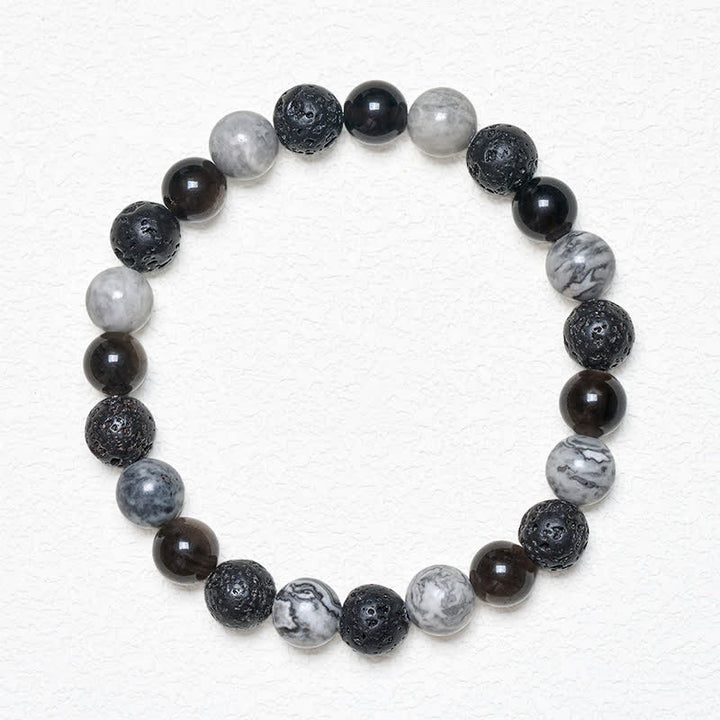 Buddha Stones Bracelet de soutien en perles de jaspe Picasso, roche de lave en obsidienne noire et jaspe Picasso - image 1