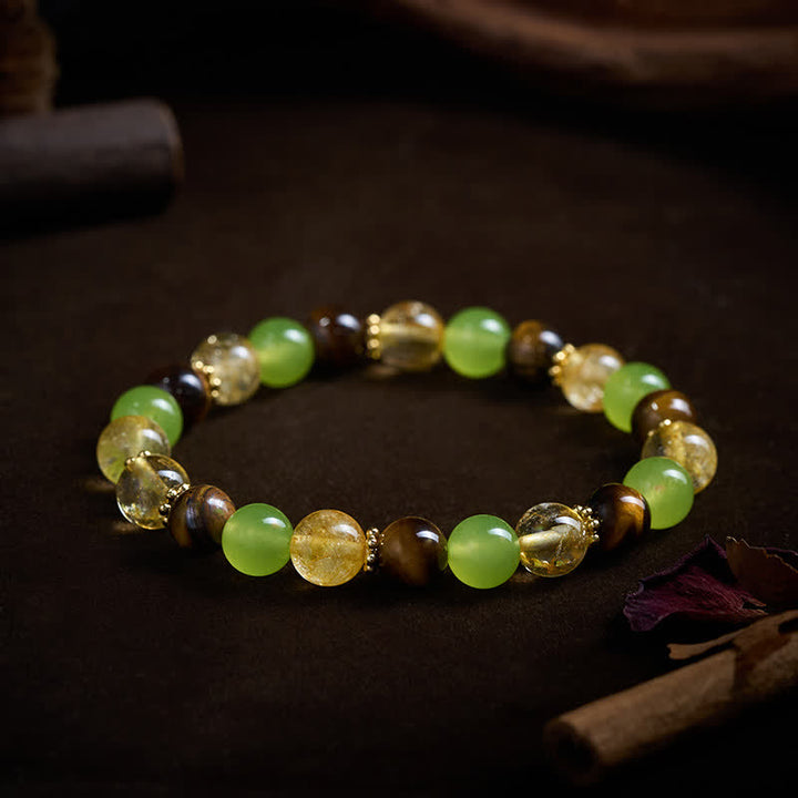 Buddha Stones Bracelet de prospérité en jade vert œil de tigre et citrine naturelle - image 3