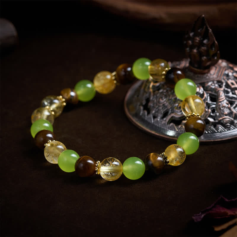 Buddha Stones Bracelet de prospérité en jade vert œil de tigre et citrine naturelle - image 2