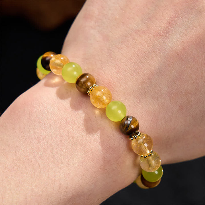 Buddha Stones Bracelet de prospérité en jade vert œil de tigre et citrine naturelle - image 5