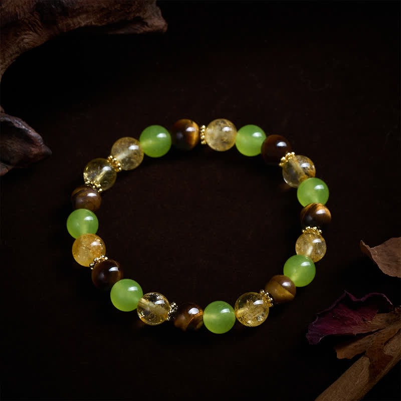 Buddha Stones Bracelet de prospérité en jade vert œil de tigre et citrine naturelle - image 4