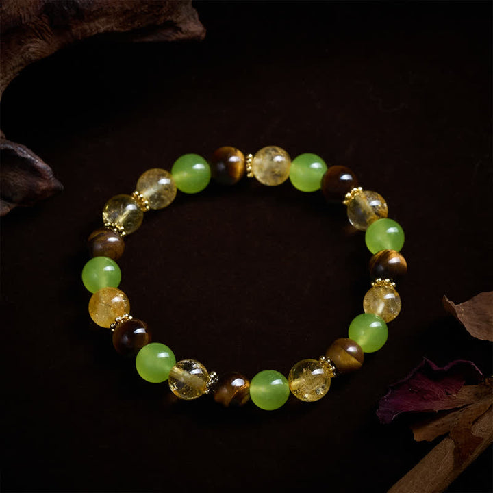 Buddha Stones Bracelet de prospérité en jade vert œil de tigre et citrine naturelle - image 4