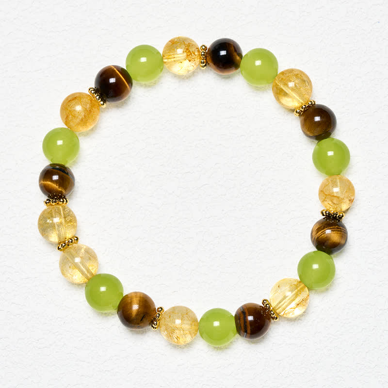 Buddha Stones Bracelet de prospérité en jade vert œil de tigre et citrine naturelle - image 1