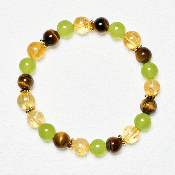 Buddha Stones Bracelet de prospérité en jade vert œil de tigre et citrine naturelle - image 1
