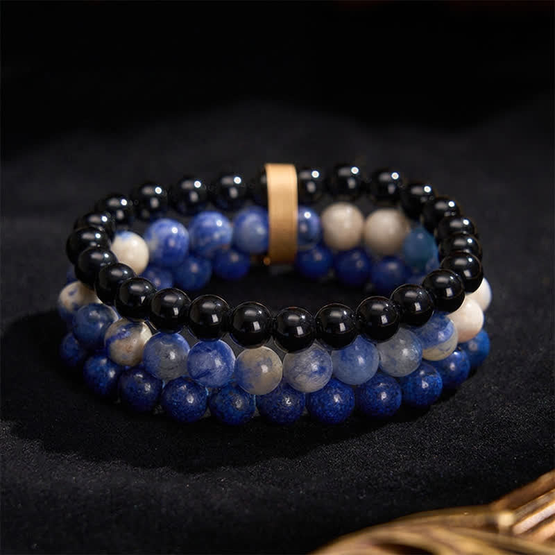 Buddha Stones Bracelet positif en perles de lazurite, lapis-lazuli, sodalite et onyx noir - image 1