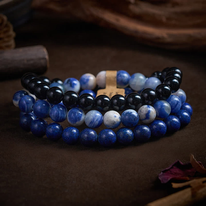 Buddha Stones Bracelet positif en perles de lazurite, lapis-lazuli, sodalite et onyx noir - image 2