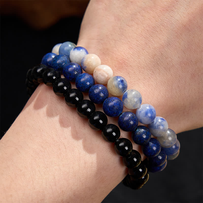 Buddha Stones Bracelet positif en perles de lazurite, lapis-lazuli, sodalite et onyx noir - image 4