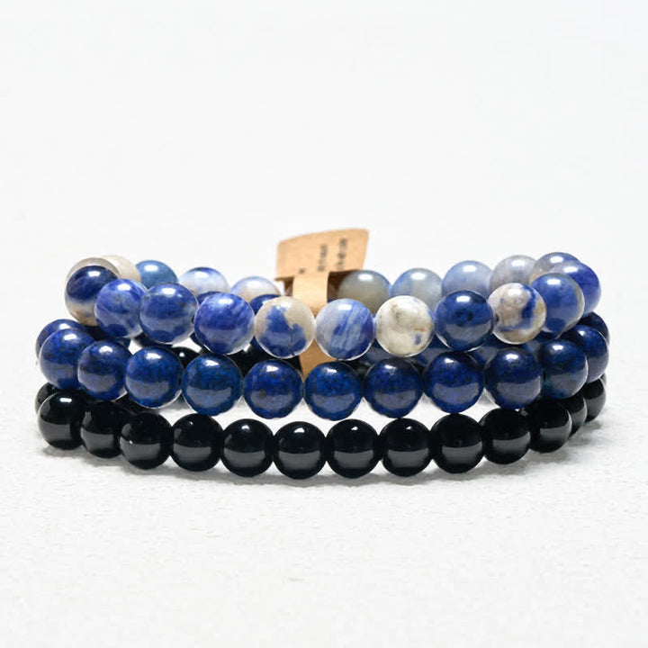 Buddha Stones Bracelet positif en perles de lazurite, lapis-lazuli, sodalite et onyx noir - 15-16 cm - image 0