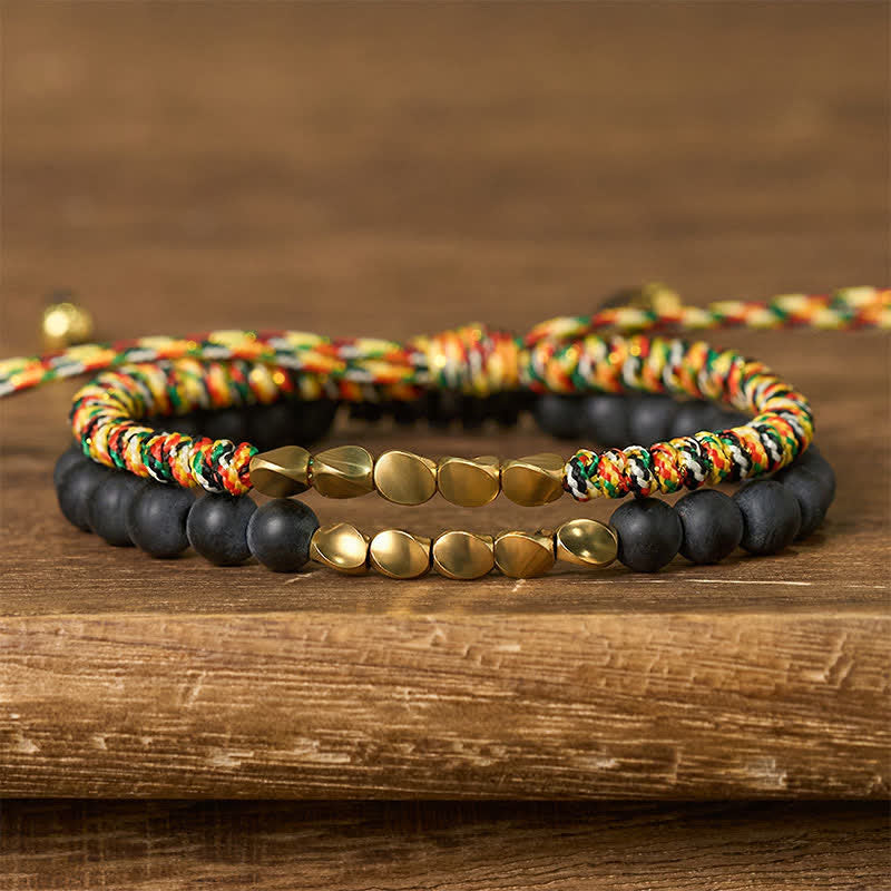 Buddha Stones Bracelet en cuivre avec 2 perles de pierre naturelle dépolie - Multicolore + Pierre givrée (Tour de poignet : 17-28 cm) - image 0