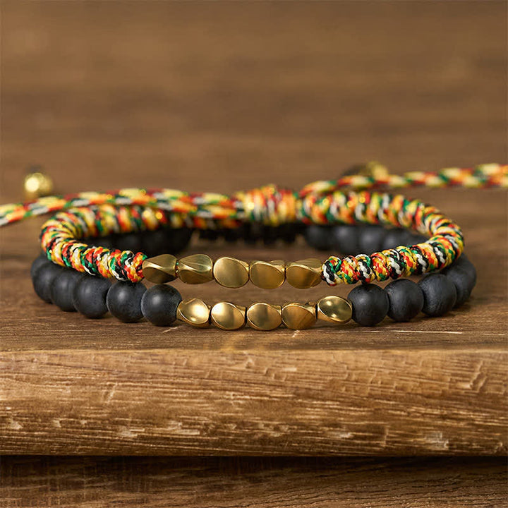 Buddha Stones Bracelet en cuivre avec 2 perles de pierre naturelle dépolie - Multicolore + Pierre givrée (Tour de poignet : 17-28 cm) - image 0