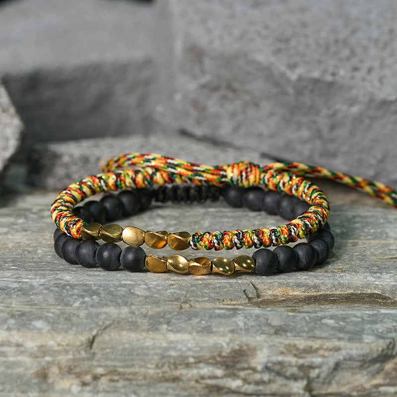 Buddha Stones Bracelet en cuivre avec 2 perles de pierre naturelle dépolie - image 1