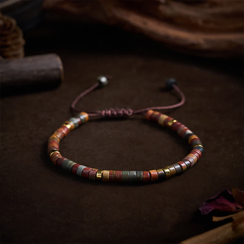 Buddha Stones Bracelet énergétique en perles de jaspe Picasso fines - image 2