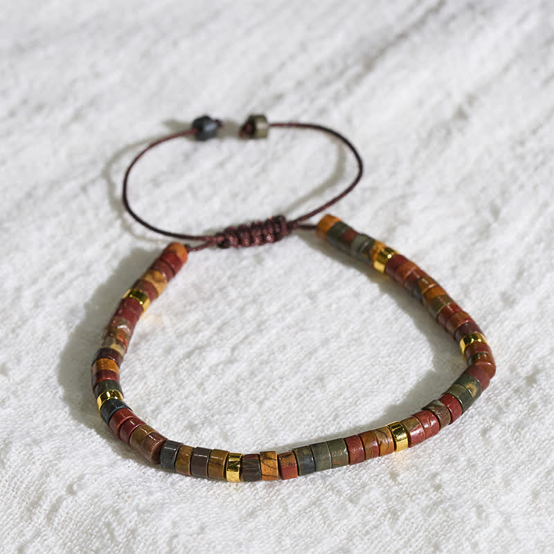 Buddha Stones Bracelet énergétique en perles de jaspe Picasso fines - image 4