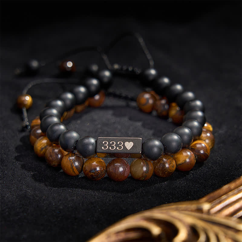 Buddha Stones Bracelet de guérison par les nombres angéliques 333 222 111 11:11 444, composé de 2 pièces de pierre givrée œil de tigre - 444 - image 0