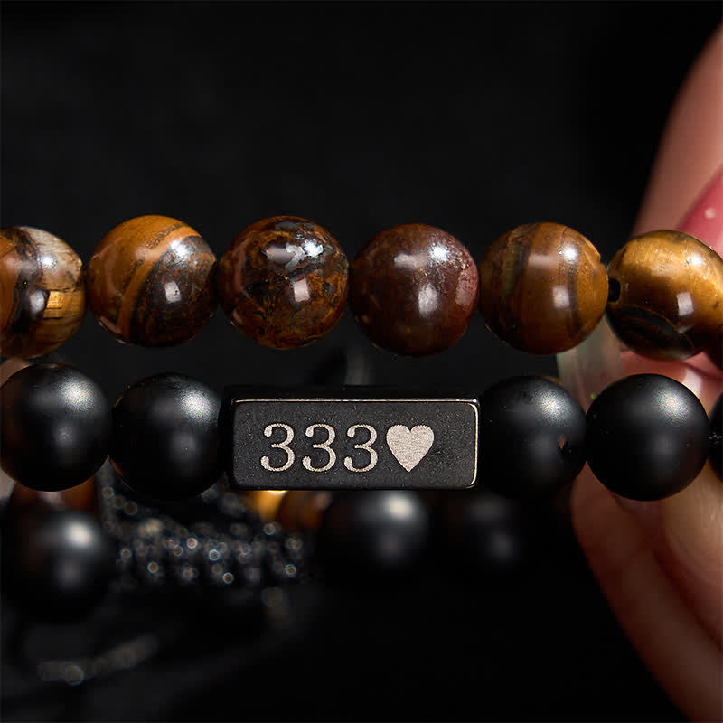 Buddha Stones Bracelet de guérison par les nombres angéliques 333 222 111 11:11 444, composé de 2 pièces de pierre givrée œil de tigre - image 3