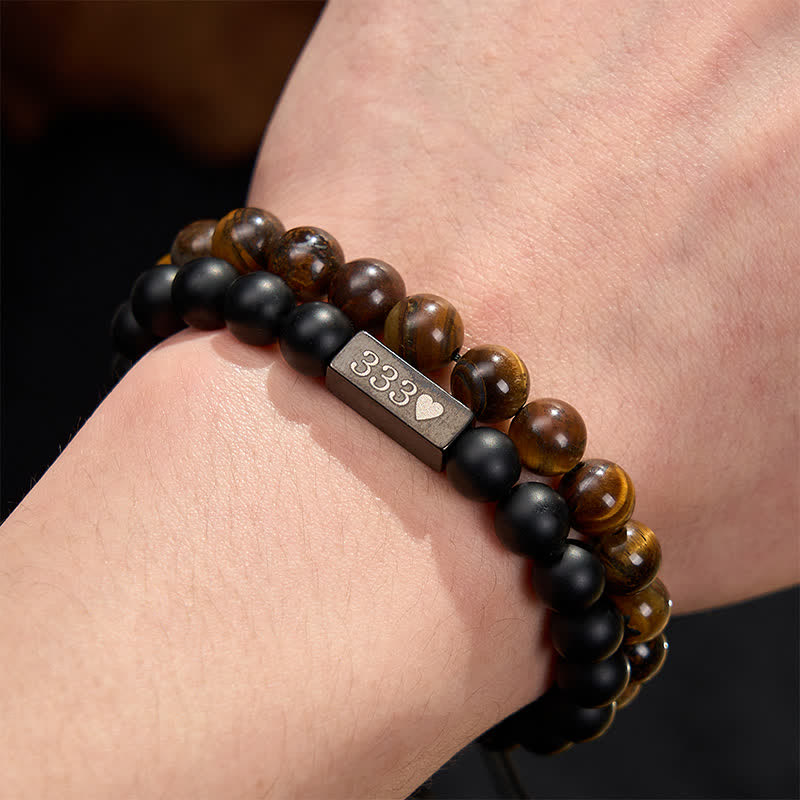 Buddha Stones Bracelet de guérison par les nombres angéliques 333 222 111 11:11 444, composé de 2 pièces de pierre givrée œil de tigre - image 4