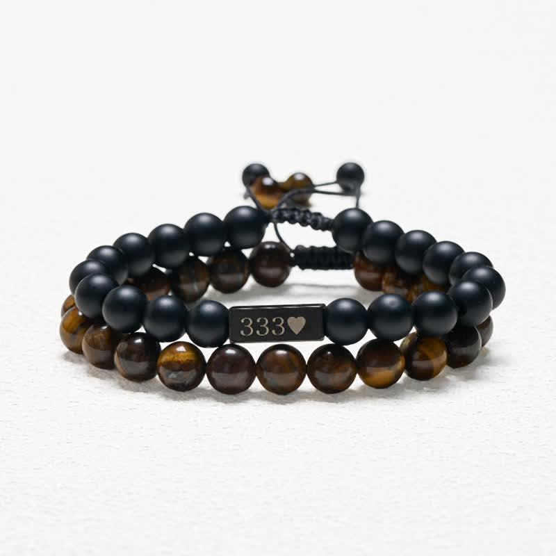 Buddha Stones Bracelet de guérison par les nombres angéliques 333 222 111 11:11 444, composé de 2 pièces de pierre givrée œil de tigre - image 2