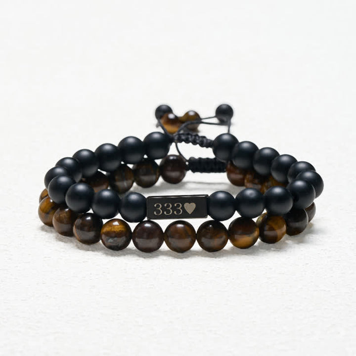 Buddha Stones Bracelet de guérison par les nombres angéliques 333 222 111 11:11 444, composé de 2 pièces de pierre givrée œil de tigre - image 2