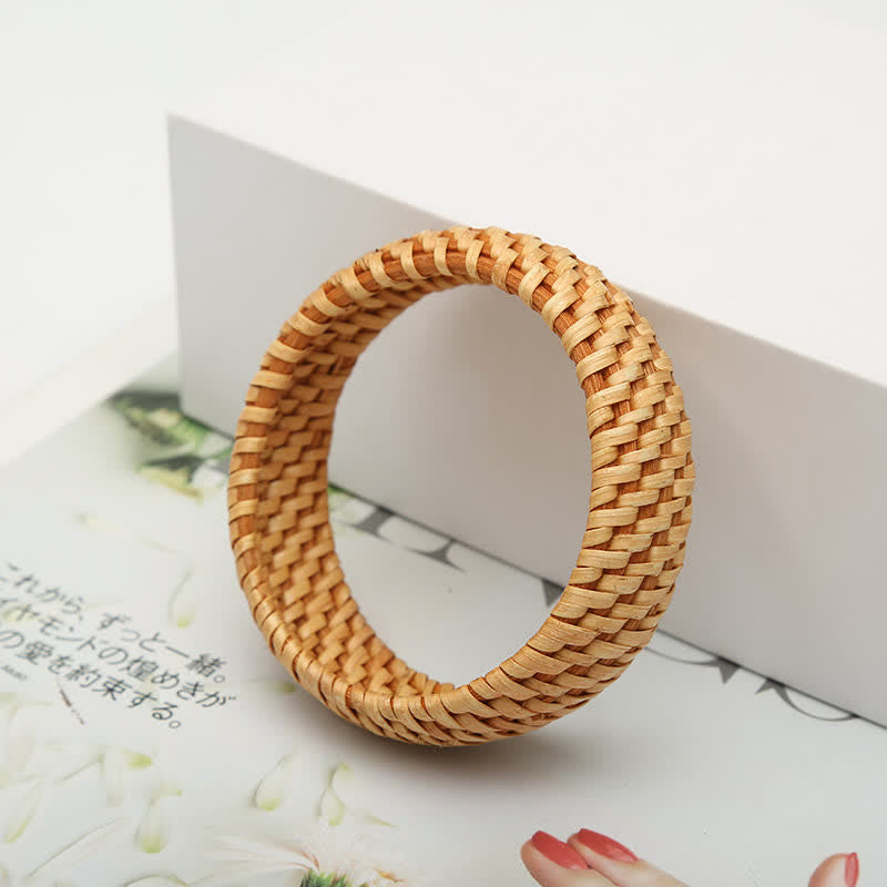 Buddha Stones Bracelet large bohème tissé à la main en rotin naturel, protection et style jonc - image 6