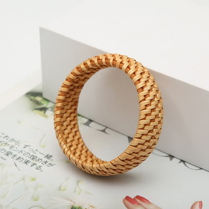 Buddha Stones Bracelet large bohème tissé à la main en rotin naturel, protection et style jonc - image 6