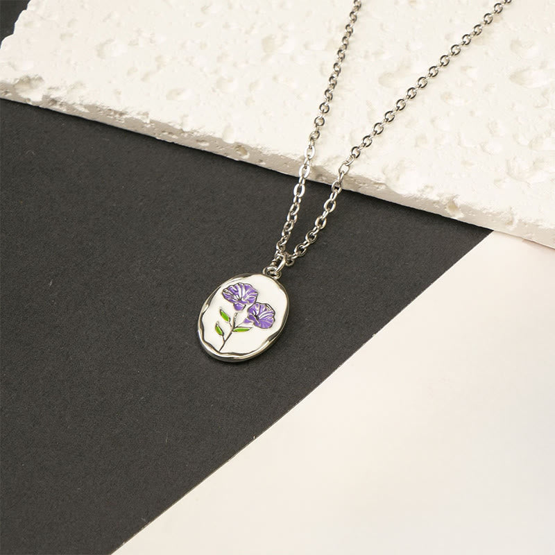 Buddha Stones Collier pendentif renforcé en acier titane avec fleur de naissance - Gloire du matin - Acier titane argenté - image 18