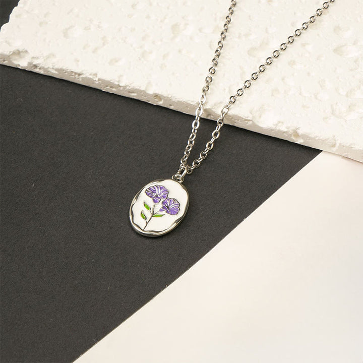 Buddha Stones Collier pendentif renforcé en acier titane avec fleur de naissance - Gloire du matin - Acier titane argenté - image 18