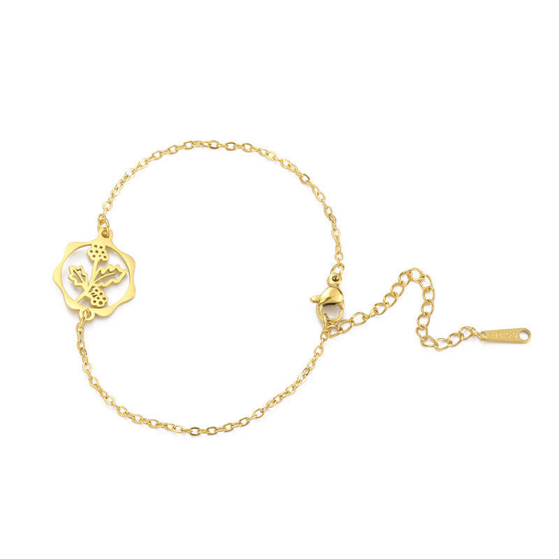 Buddha Stones Bracelet en acier titane avec fleur de naissance, symbole de nouveau départ - Houx - Acier au titane doré - image 35