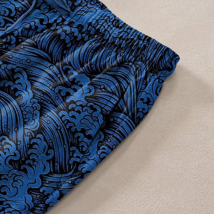 Buddha Stones Pantalon fuselé pour homme en coton à motif vagues océaniques avec poches - image 2