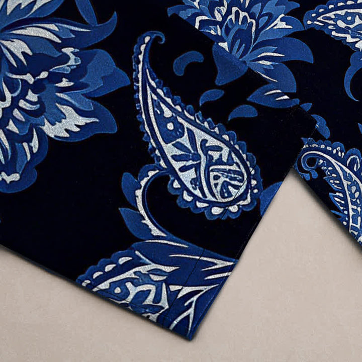 Buddha Stones Pantalon fuselé pour homme en coton bleu à motif floral cachemire, avec poches - image 3