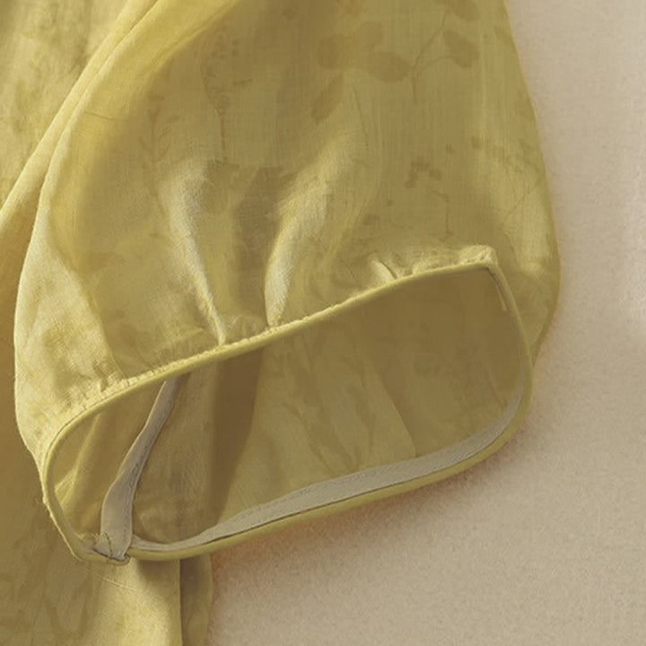 Buddha Stones Chemise à manches courtes pour femme, style Tang, broderie florale, col mandarin, couleur unie - image 3