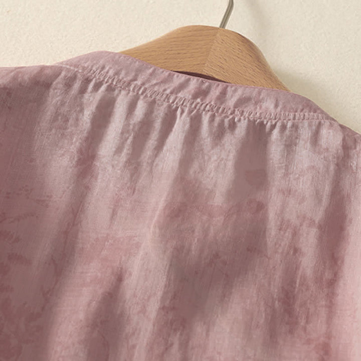 Buddha Stones Chemise à manches courtes pour femme, style Tang, broderie florale, col mandarin, couleur unie - image 14