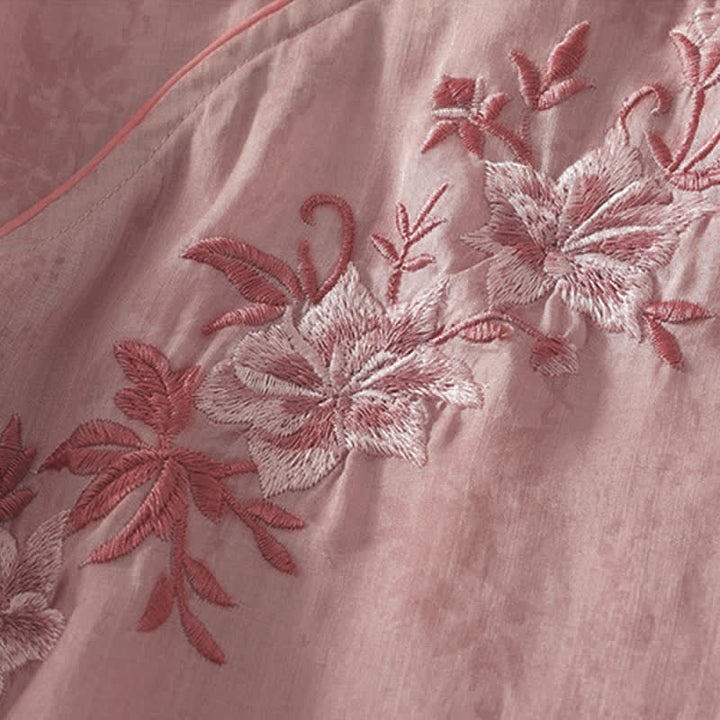 Buddha Stones Chemise à manches courtes pour femme, style Tang, broderie florale, col mandarin, couleur unie - image 17