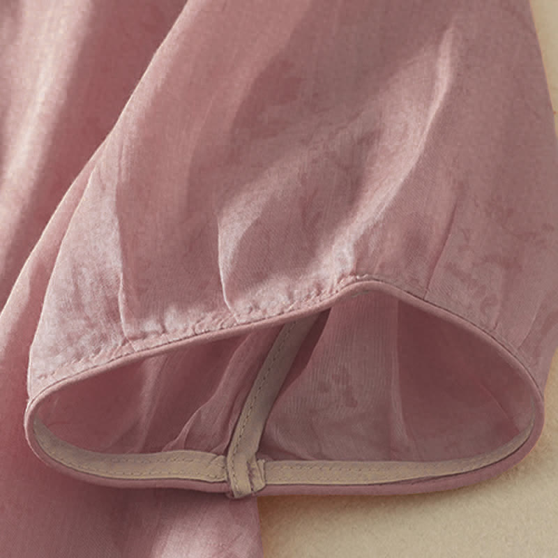 Buddha Stones Chemise à manches courtes pour femme, style Tang, broderie florale, col mandarin, couleur unie - image 15