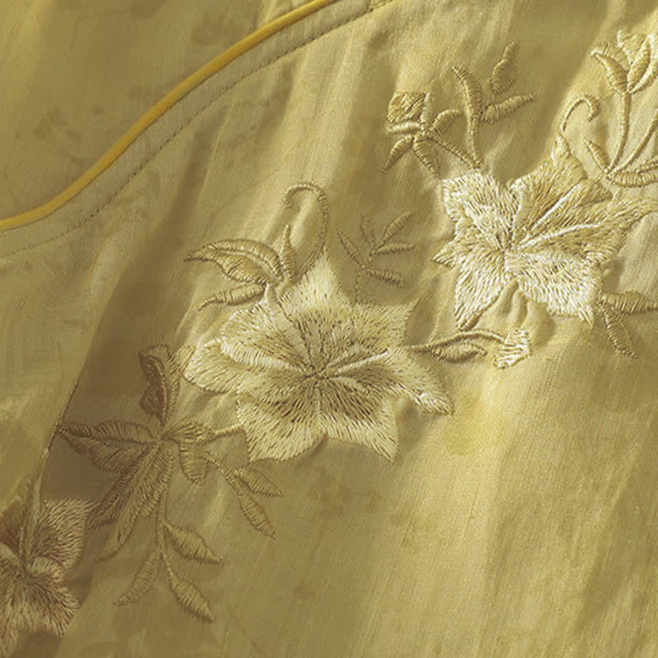 Buddha Stones Chemise à manches courtes pour femme, style Tang, broderie florale, col mandarin, couleur unie - image 2