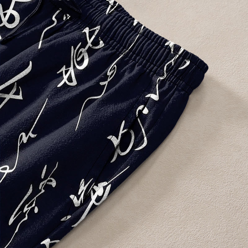 Buddha Stones Pantalon fuselé pour homme en coton blanc à motif calligraphique et poches - image 2