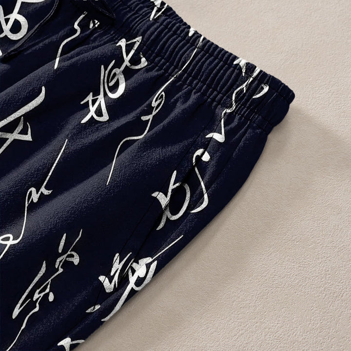 Buddha Stones Pantalon fuselé pour homme en coton blanc à motif calligraphique et poches - image 2