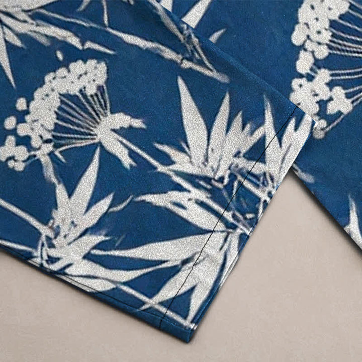 Buddha Stones Pantalon fuselé pour homme en coton à motif floral de feuilles de bambou, avec poches - image 3
