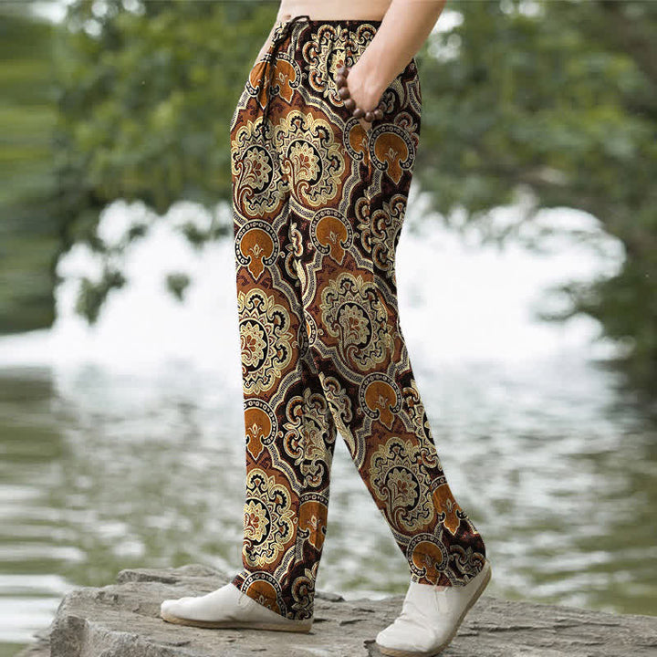 Buddha Stones Pantalon fuselé pour homme en coton à motif géométrique mandala et cachemire, avec poches - image 1