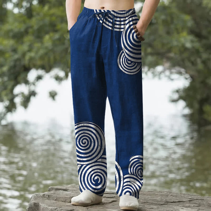 Buddha Stones Pantalon fuselé pour homme en pur coton, motif cercles concentriques, avec poches - Marine - US/UK/AU50，EU60 (5XL) - image 0