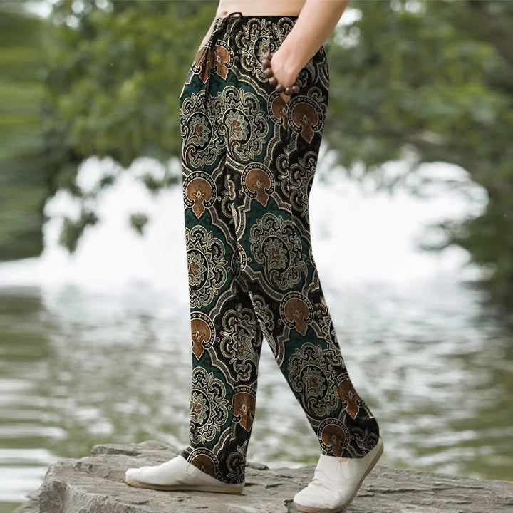 Buddha Stones Pantalon fuselé pour homme en coton à motif géométrique mandala et cachemire, avec poches - image 7
