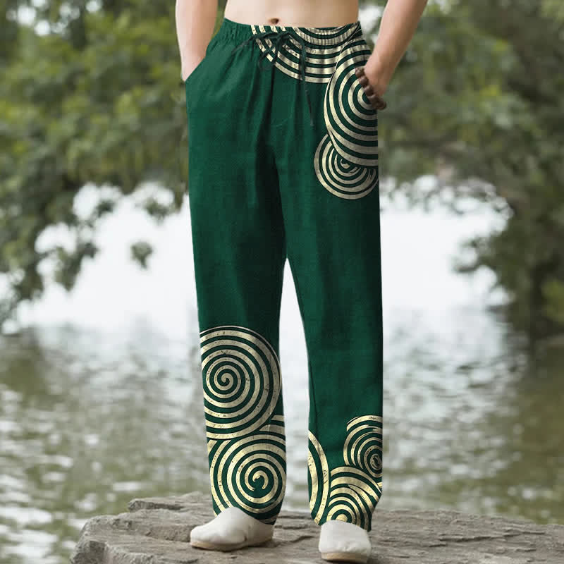 Buddha Stones Pantalon fuselé pour homme en pur coton, motif cercles concentriques, avec poches - Vert forêt - US/UK/AU50，EU60 (5XL) - image 6