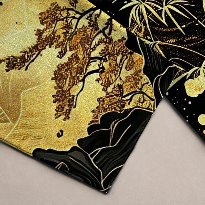 Buddha Stones Pantalon fuselé pour homme en coton à motif bambou et lune dorée, avec poches - image 3